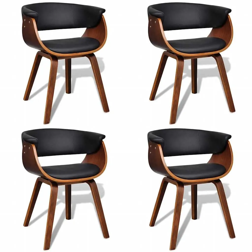 Dining Chairs Bent Wood Frame Faux Leather Padded Seat Black Set of 4