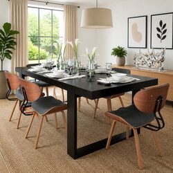 Dining Chairs Set of 6 with Faux Leather Upholstery and Wood Frame