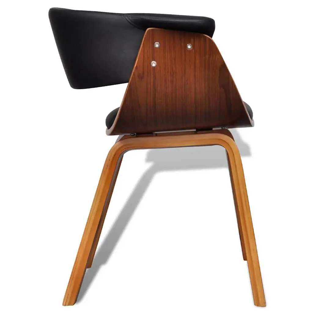 Set of 6 Ergonomic Dining Chairs Black Padded Faux Leather Bent Wood Frame