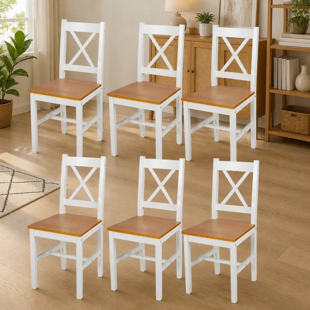 Dining Chairs Wooden Set 6 Pieces White Ergonomic