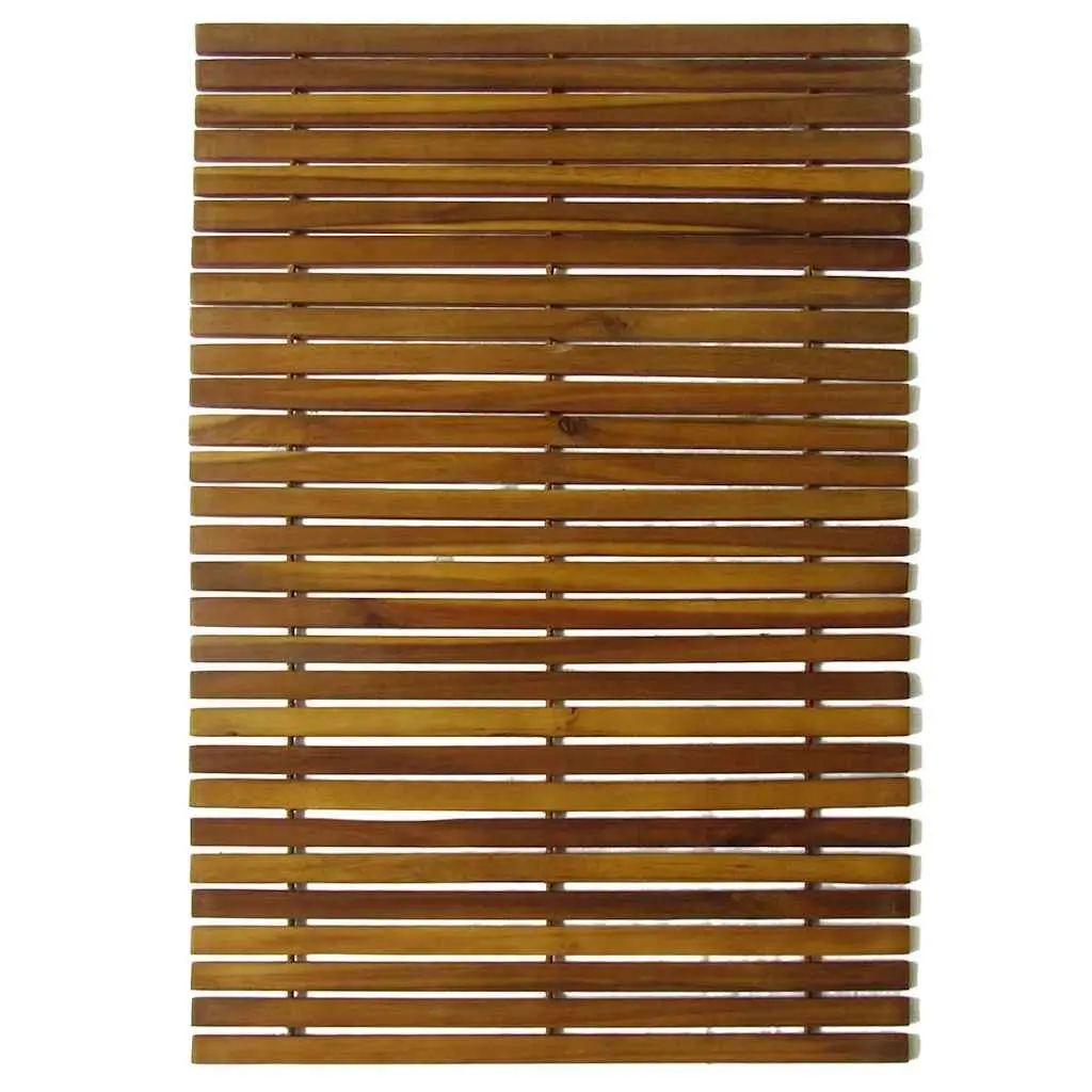 Wooden Bath Mat Set Acacia Wood 80 x 50 cm Brown Non-Slip Rubber Backing 2 Piece