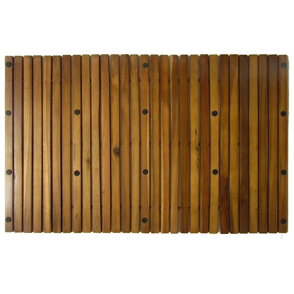 Wooden Bath Mat Set Acacia Wood 80 x 50 cm Brown Non-Slip Rubber Backing 2 Piece