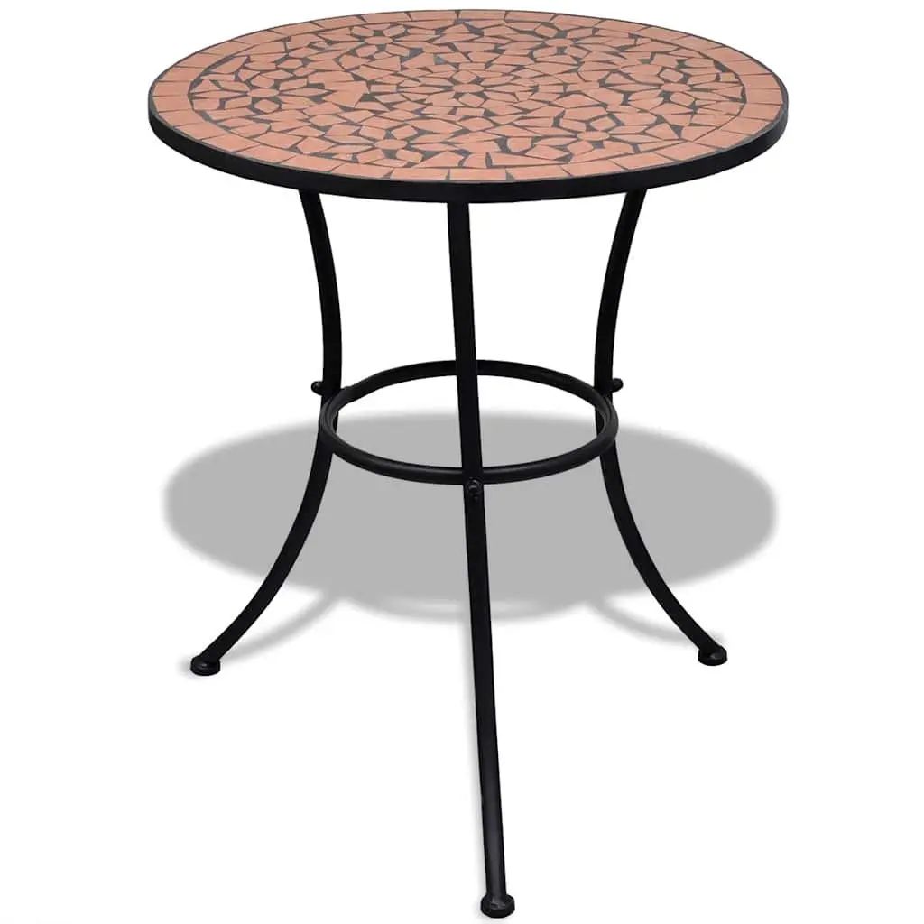 3 Piece Outdoor Bistro Set Powder-Coated Iron Frame Brown Ceramic Tile Mosaic Garden Patio Furniture