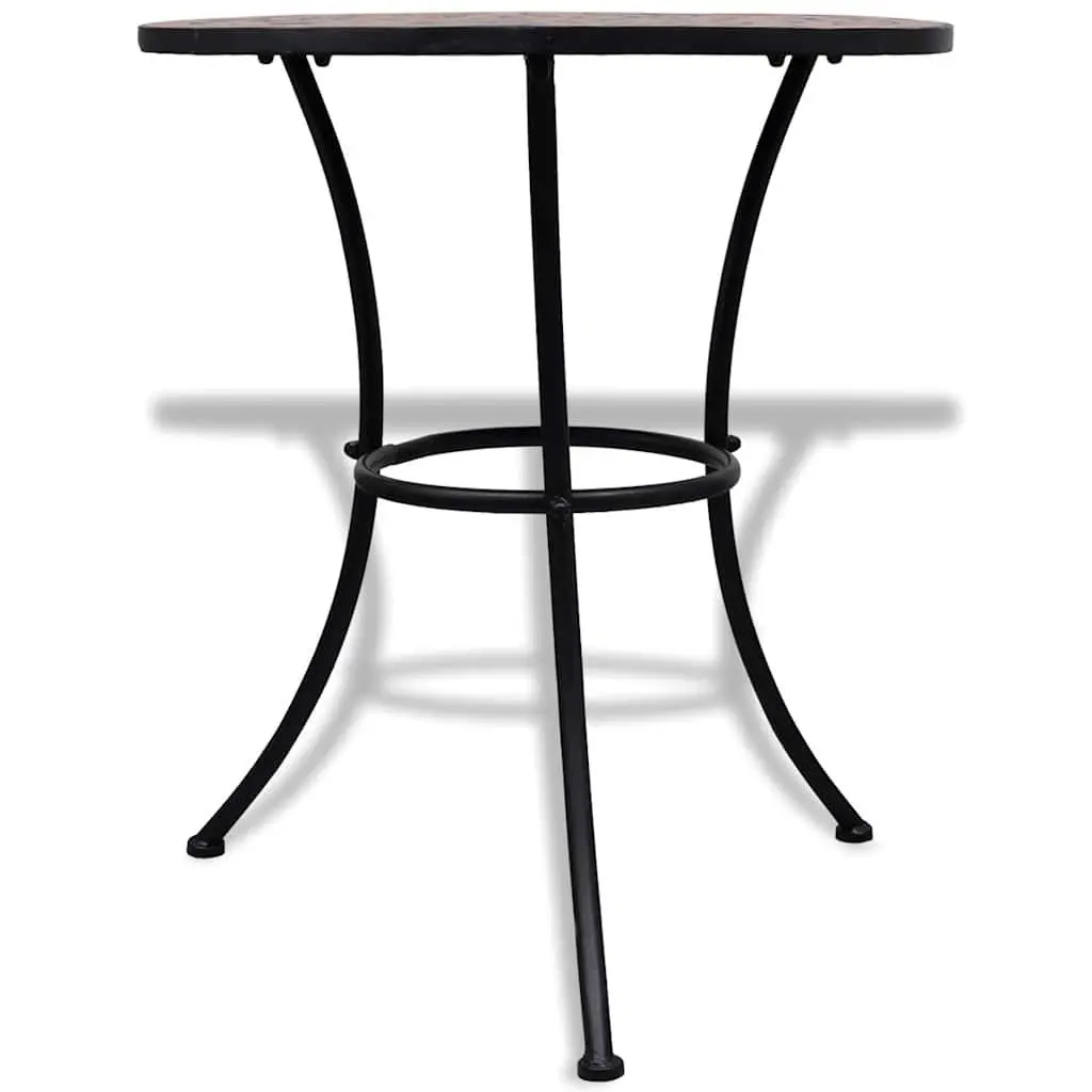 3 Piece Outdoor Bistro Set Powder-Coated Iron Frame Brown Ceramic Tile Mosaic Garden Patio Furniture