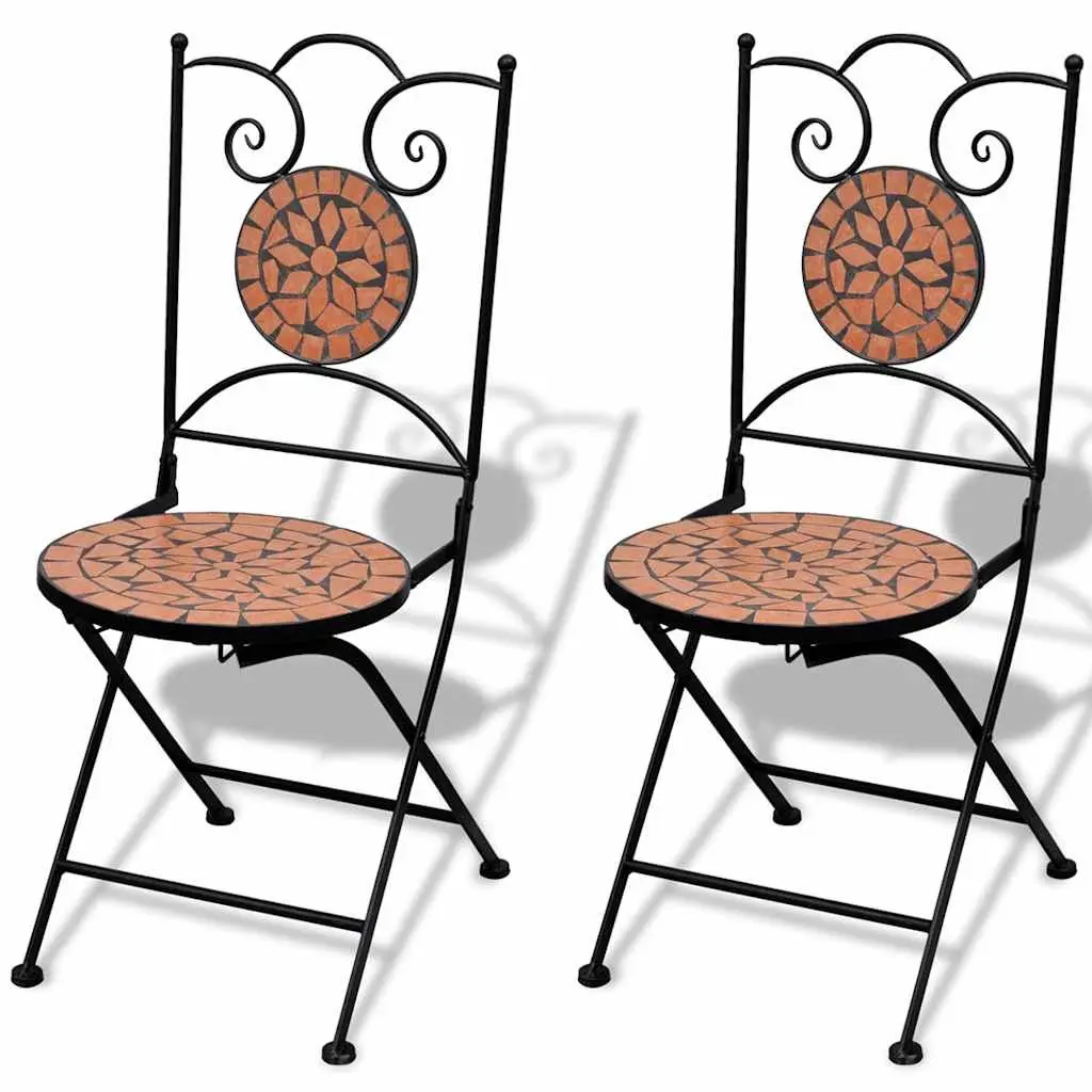 3 Piece Outdoor Bistro Set Powder-Coated Iron Frame Brown Ceramic Tile Mosaic Garden Patio Furniture