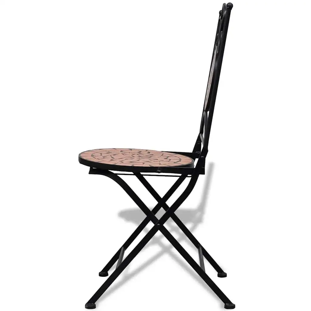 3 Piece Outdoor Bistro Set Powder-Coated Iron Frame Brown Ceramic Tile Mosaic Garden Patio Furniture