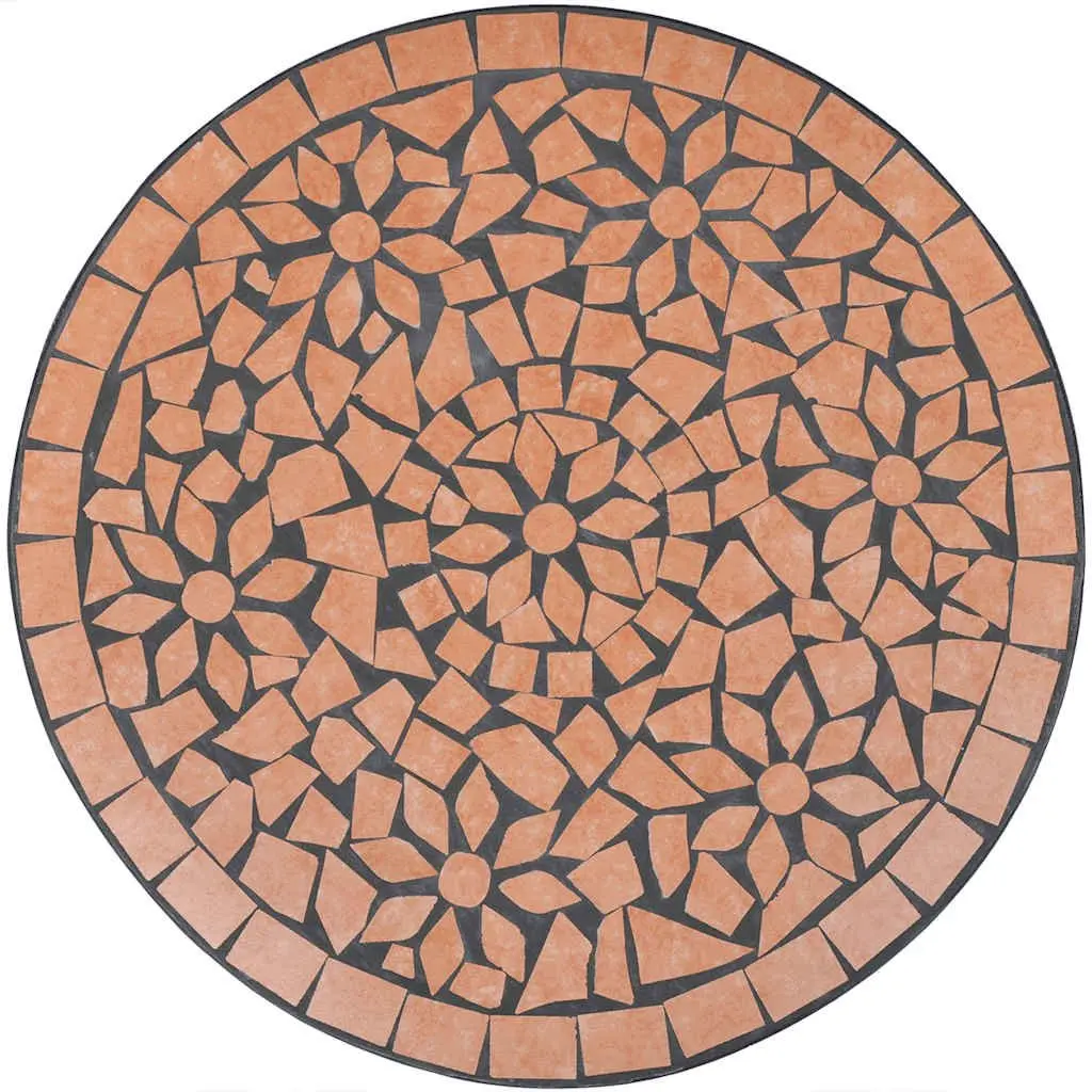 3 Piece Outdoor Bistro Set Powder-Coated Iron Frame Brown Ceramic Tile Mosaic Garden Patio Furniture