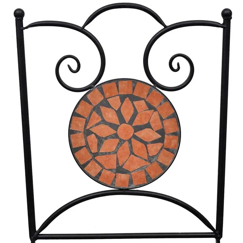3 Piece Outdoor Bistro Set Powder-Coated Iron Frame Brown Ceramic Tile Mosaic Garden Patio Furniture