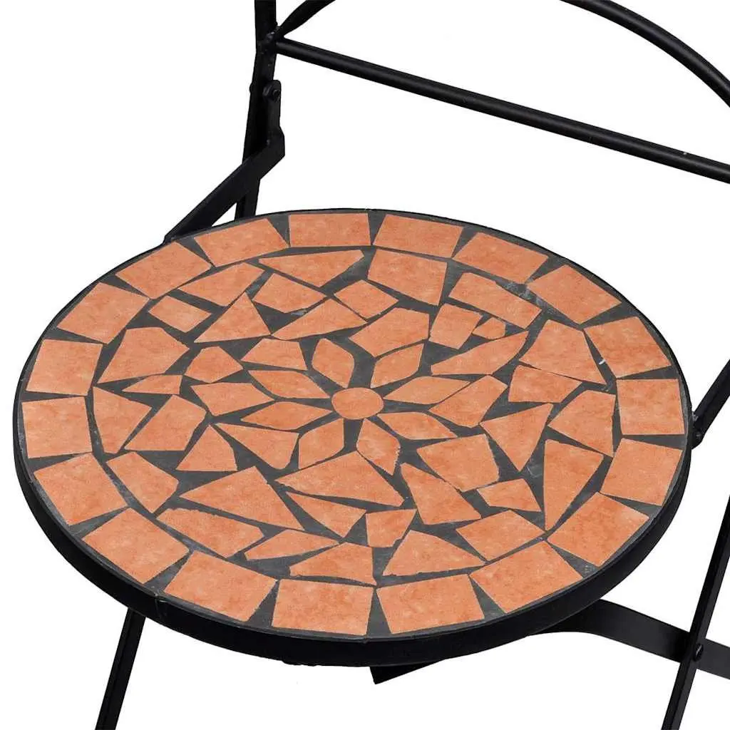3 Piece Outdoor Bistro Set Powder-Coated Iron Frame Brown Ceramic Tile Mosaic Garden Patio Furniture