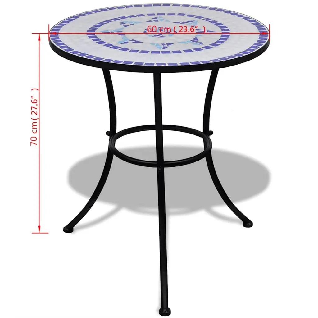 3 Piece Bistro Set Ceramic Tile Blue White Mosaic Outdoor Patio Garden Furniture Chairs