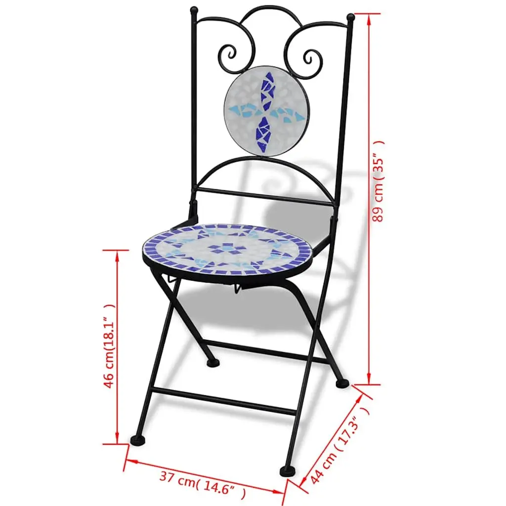 3 Piece Bistro Set Ceramic Tile Blue White Mosaic Outdoor Patio Garden Furniture Chairs