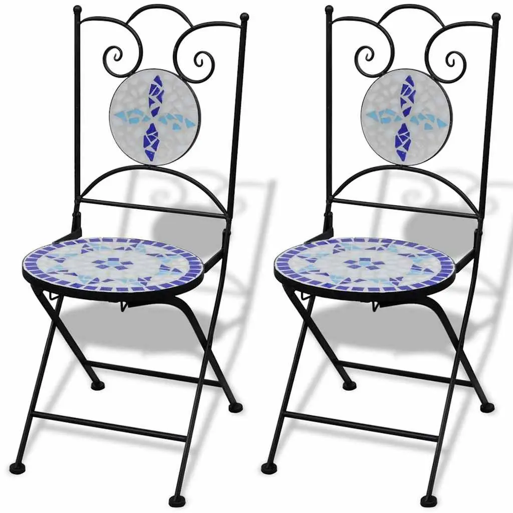 3 Piece Bistro Set Ceramic Tile Blue White Mosaic Outdoor Patio Garden Furniture Chairs