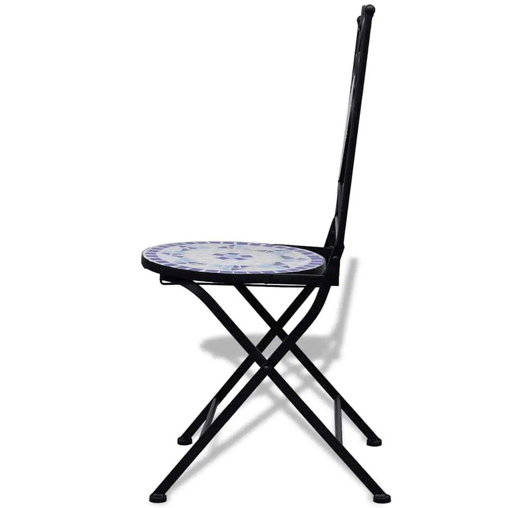 3 Piece Bistro Set Ceramic Tile Blue White Mosaic Outdoor Patio Garden Furniture Chairs