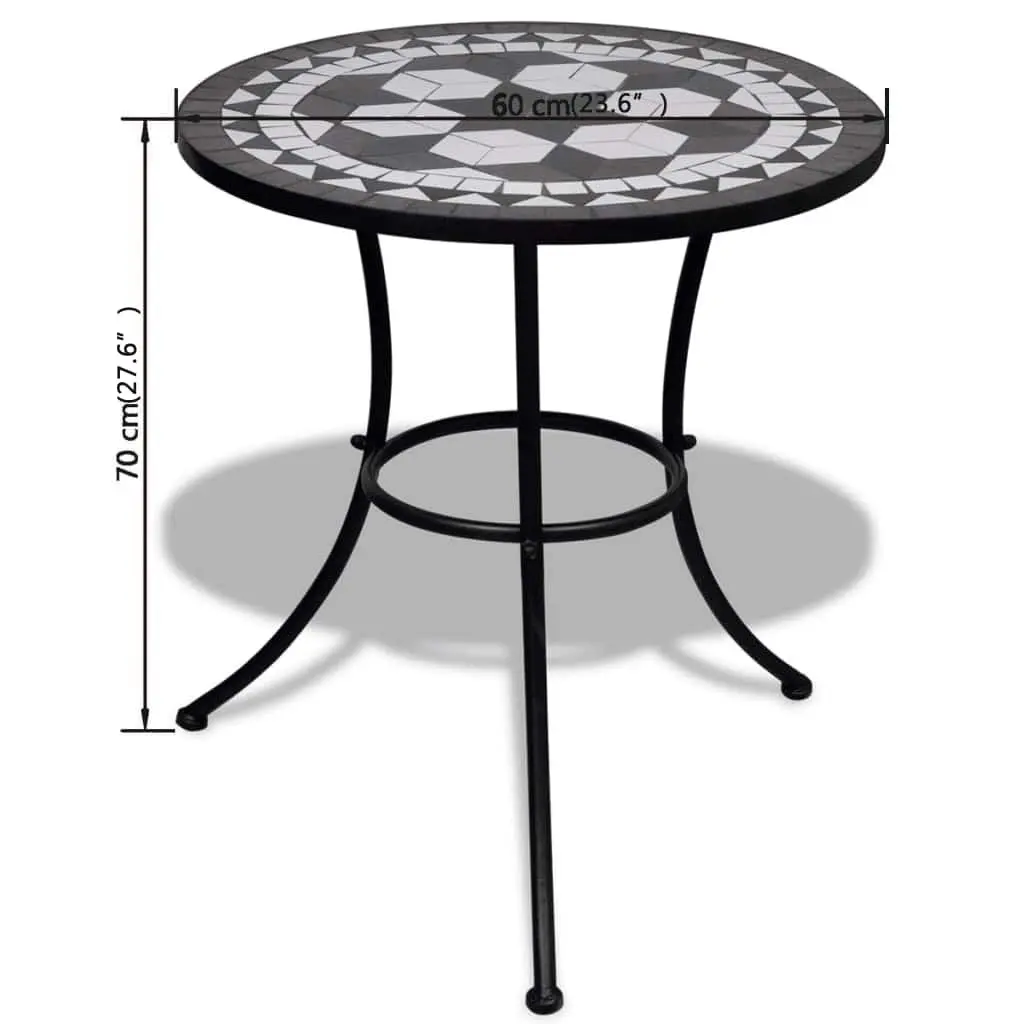 3 Piece Outdoor Bistro Set Ceramic Tile Table Black Powder-coated Iron Chairs