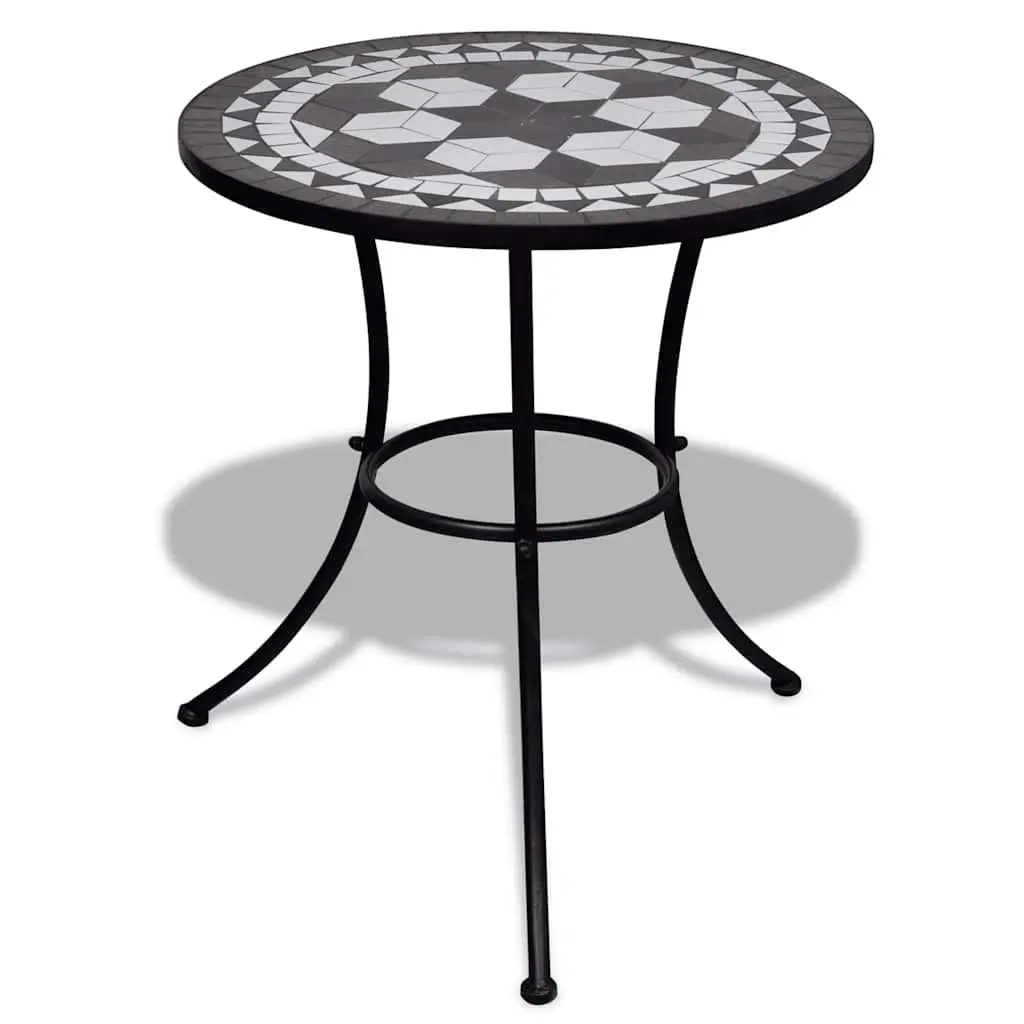 3 Piece Outdoor Bistro Set Ceramic Tile Table Black Powder-coated Iron Chairs