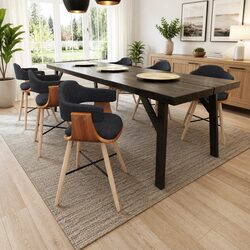 Dining Chairs Set 6 pcs Grey Bent Wood Fabric Armrests Kitchen Room Seating