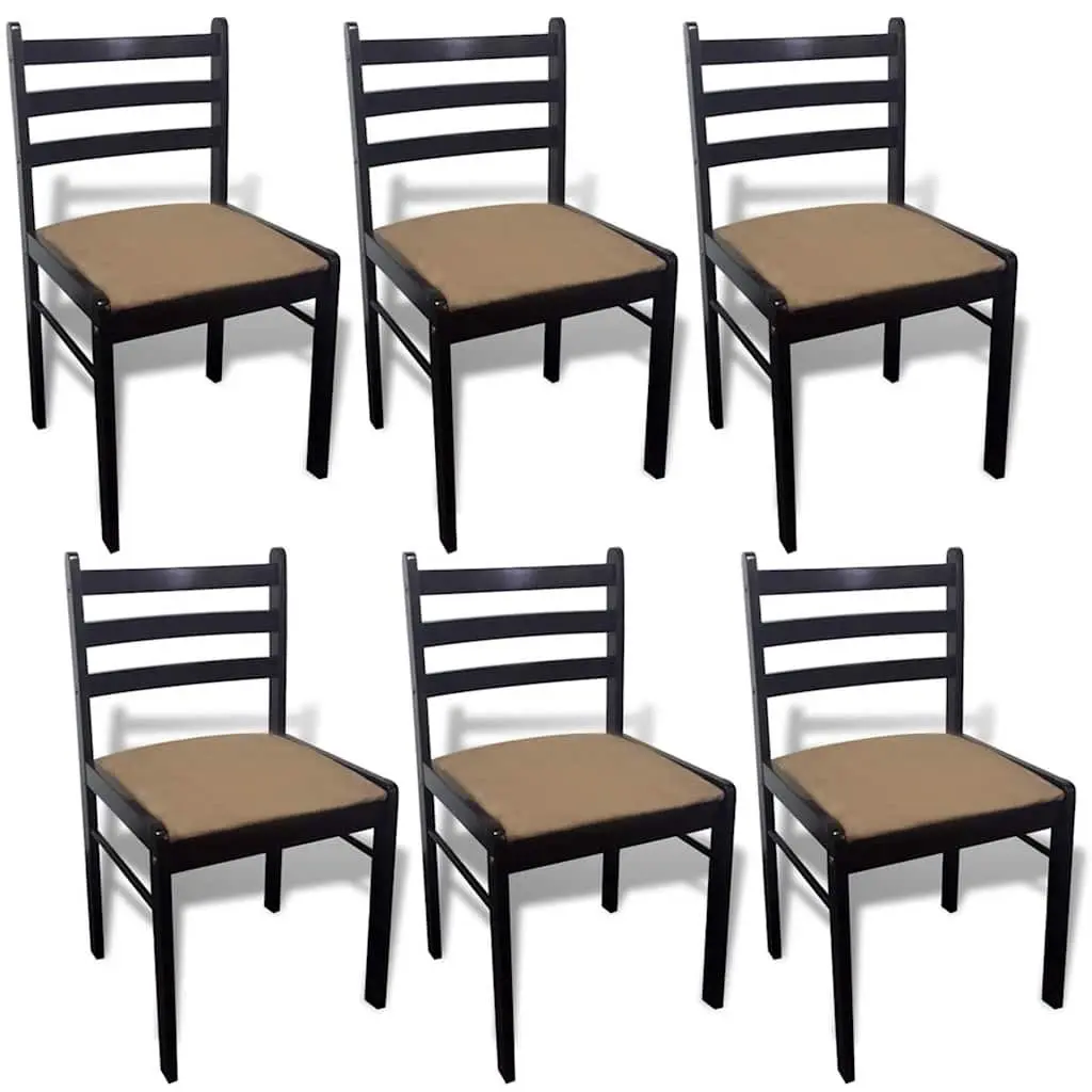 Dining Chairs Solid Rubberwood Padded Seat Brown 6 Piece