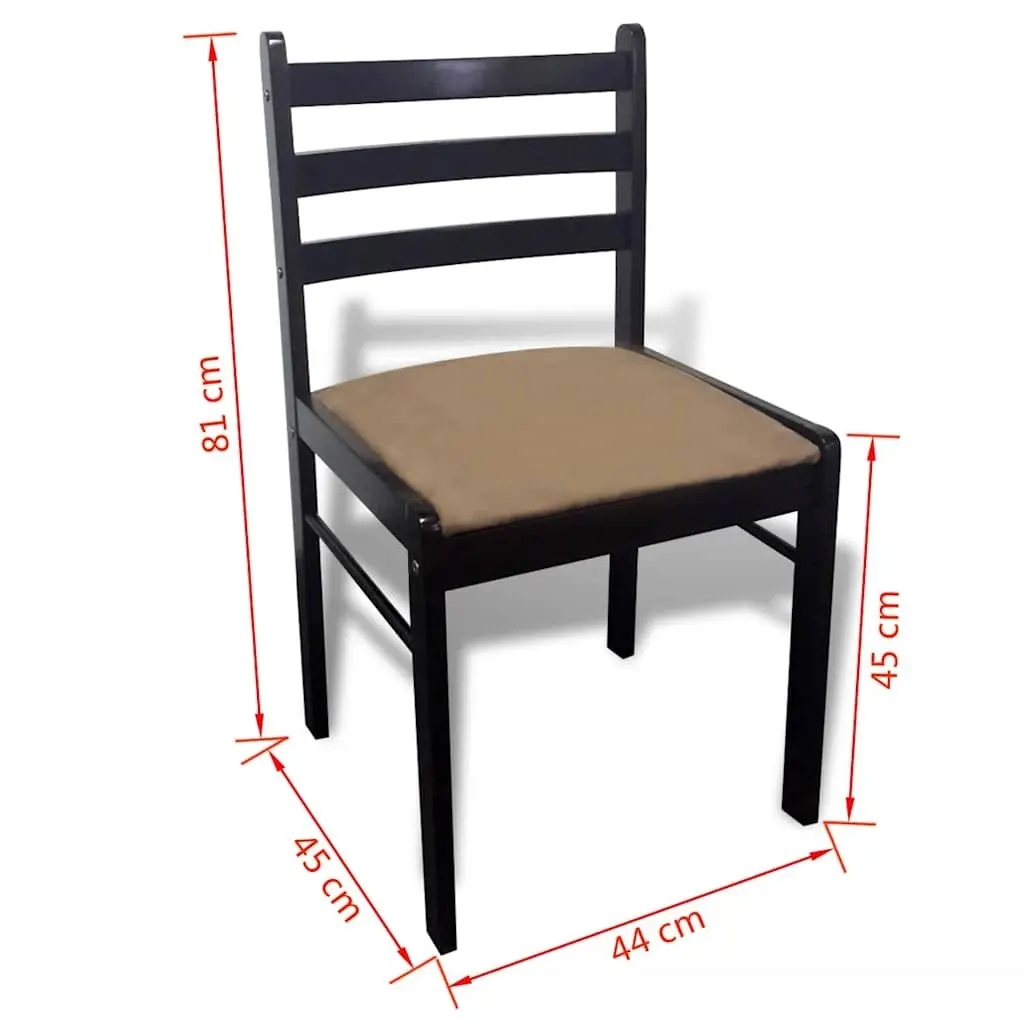 Dining Chairs Solid Rubberwood Padded Seat Brown 6 Piece