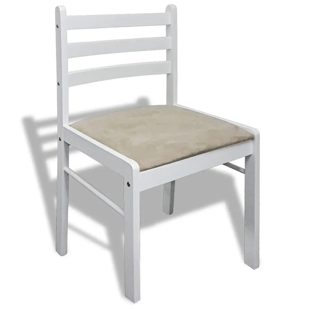 Dining Chairs Set Rubberwood Padded Seat Square Backrest White 6 Piece