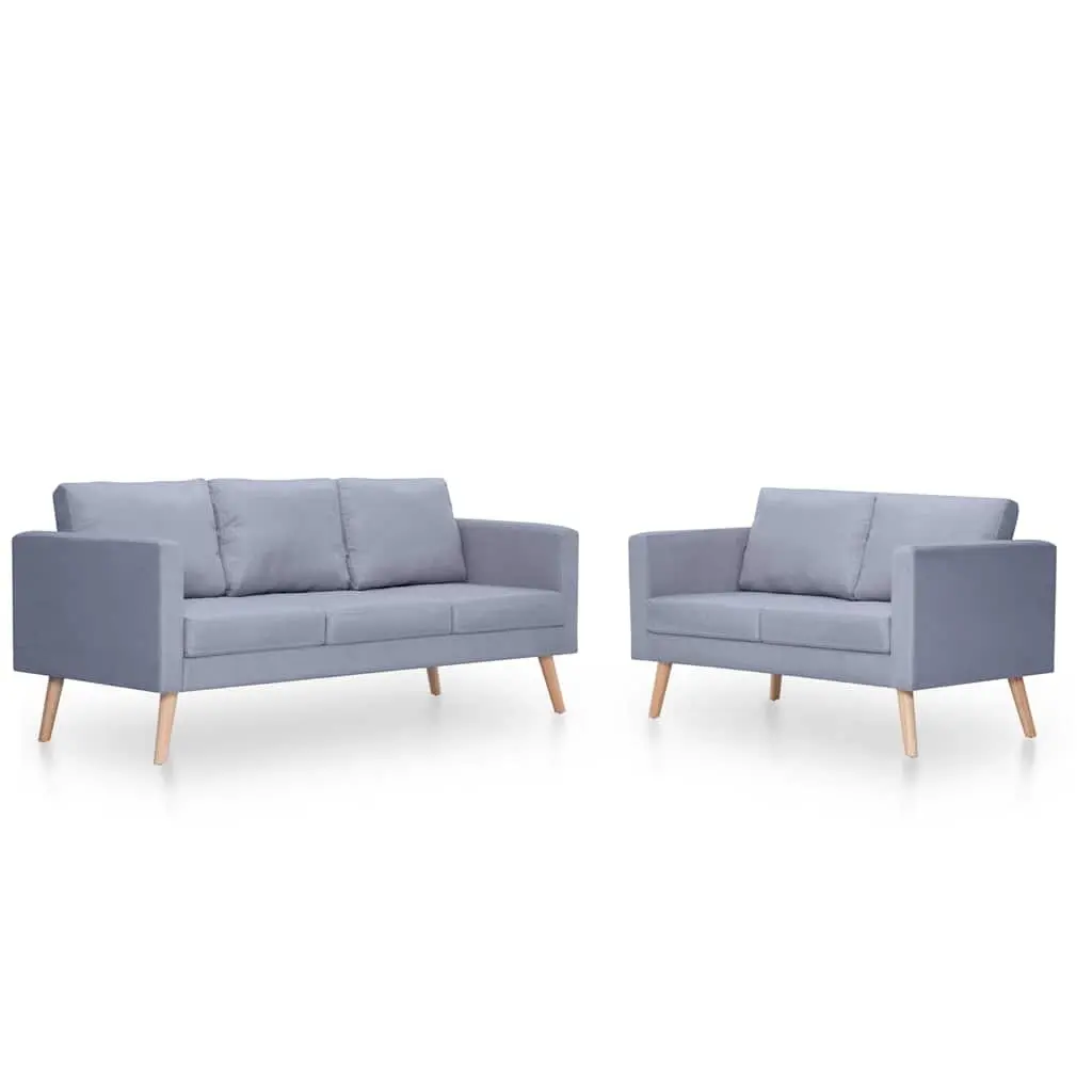 Grey Fabric Sofa Set Living Room Couch Thickly Padded Cushions 2-Seater 3-Seater Wide Seating