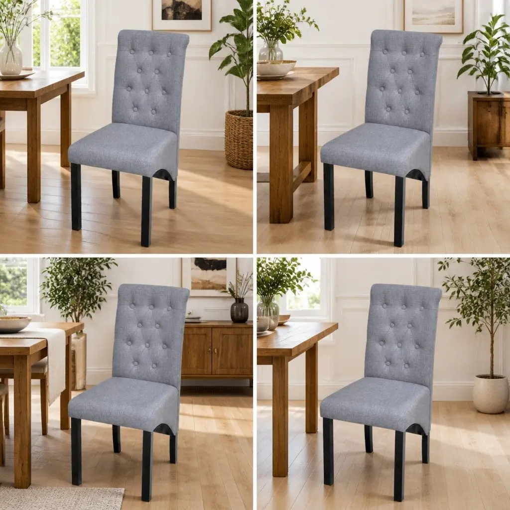Dining Chairs Set of 4 Light Grey Upholstered Kitchen Seating with Wooden Legs