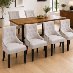 Set of 6 Padded Cream Fabric Dining Chairs for Your Living Space