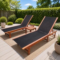 Practical Acacia Wood Lounger Set for Outdoor Use