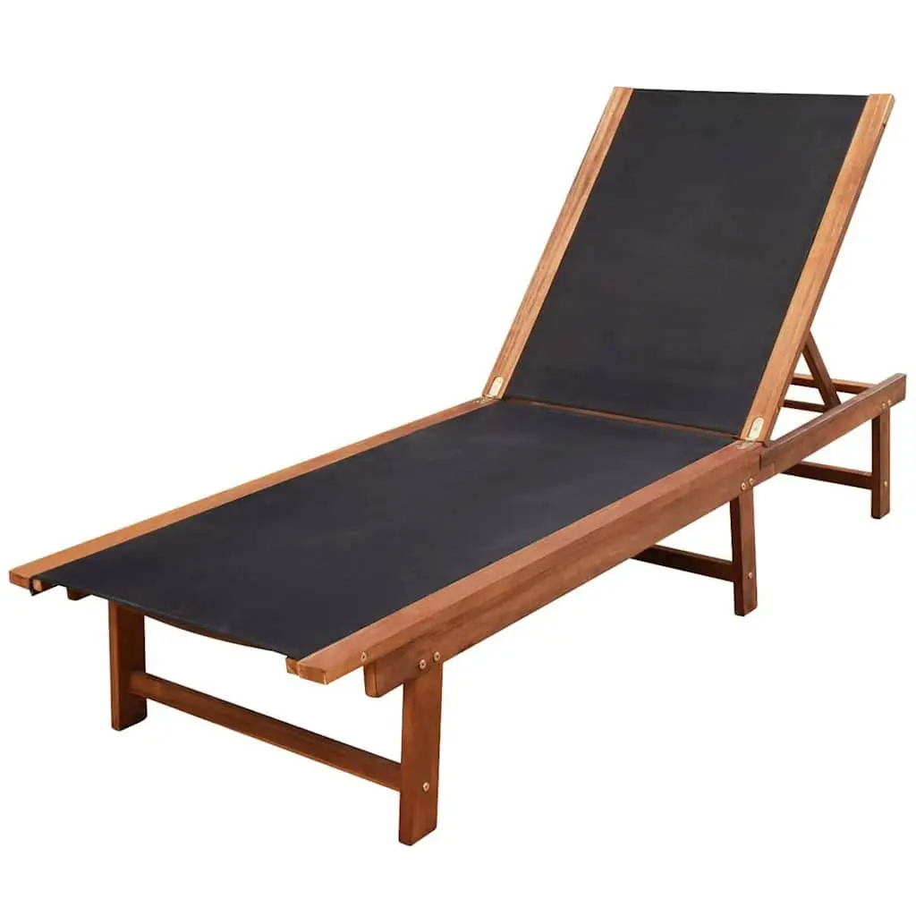 Sun Loungers Set Acacia Wood 2 Piece Brown Outdoor Garden Patio Furniture