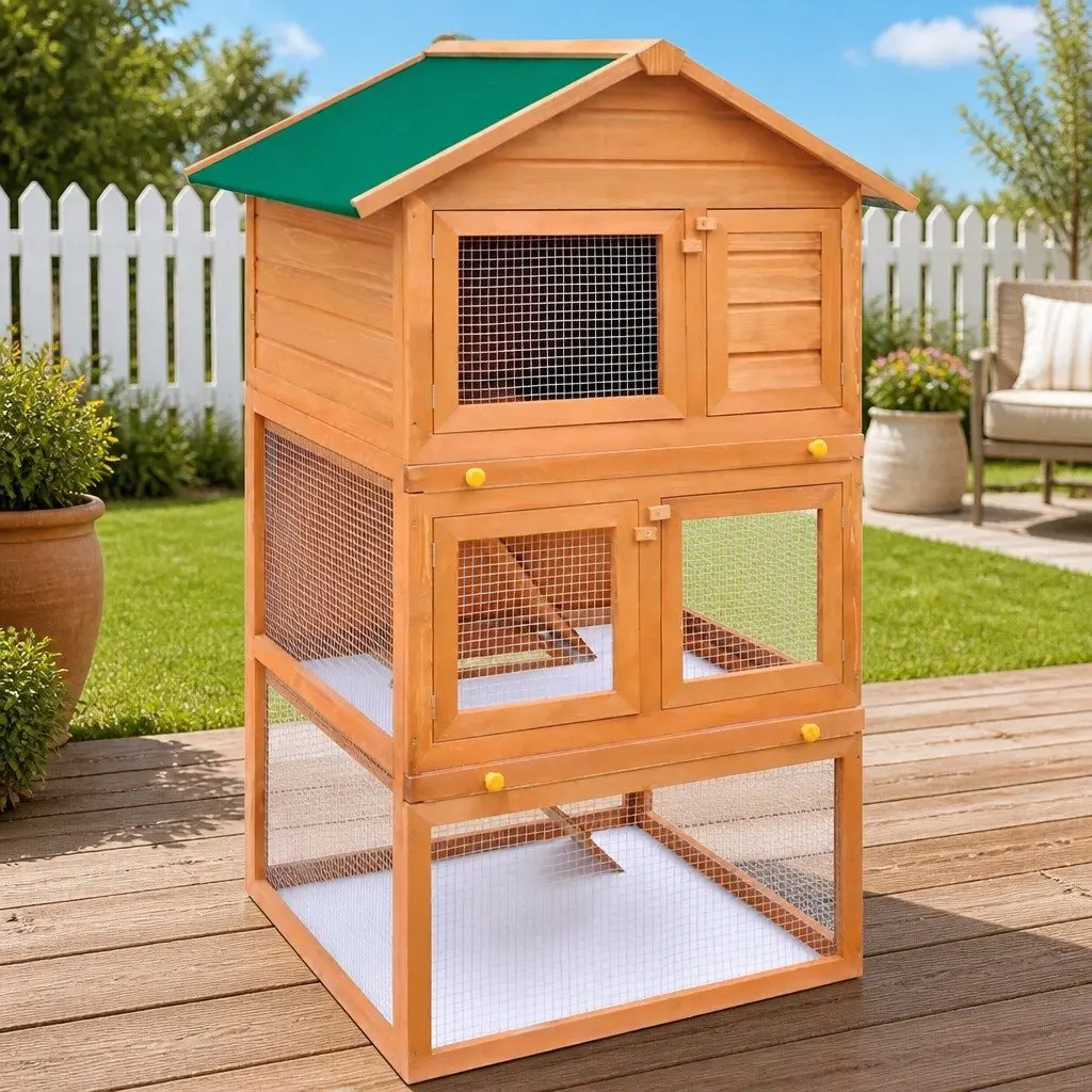 3-Tier Rabbit Hutch for Outdoor Use