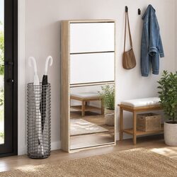 Brown Wall-Mounted Shoe Cabinet with Four Pull-Down Drawers