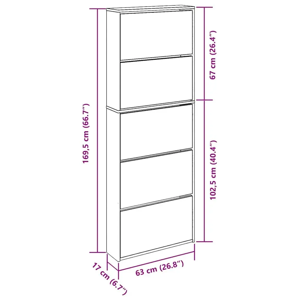 Shoe Cabinet Wall-Mounted 5-Layer Brown Organiser