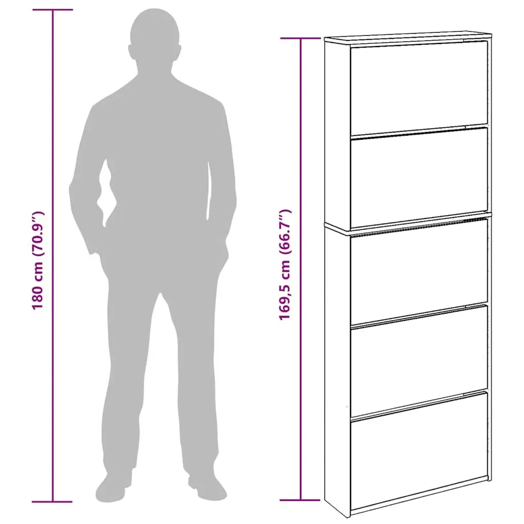 Shoe Cabinet Wall-Mounted 5-Layer Brown Organiser