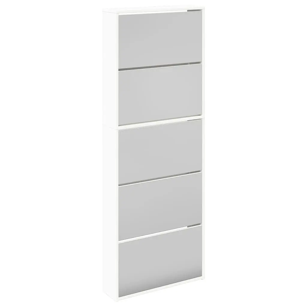 Shoe Cabinet Wall-Mounted 5-Layer White Mirrored Hallway Storage Organiser