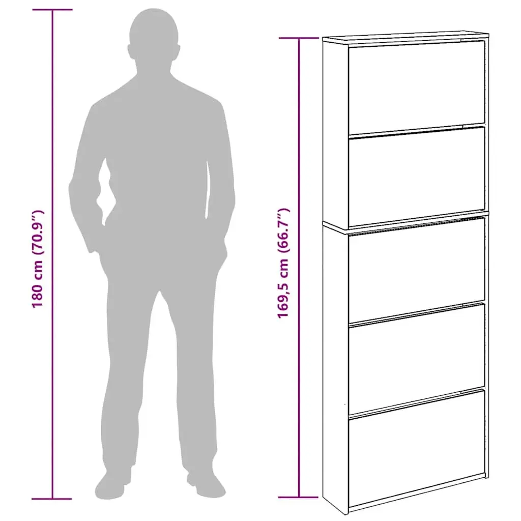 Shoe Cabinet Wall-Mounted 5-Layer White Mirrored Hallway Storage Organiser