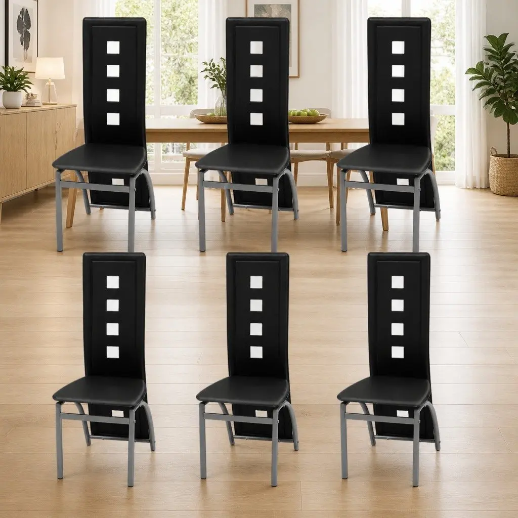 Dining Chairs Synthetic Leather High Backrest 6 Piece Set Black
