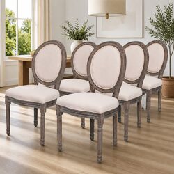 6 Cream Linen Dining Chairs for Home Use