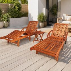 Versatile Outdoor Acacia Sun Loungers with Folding Table