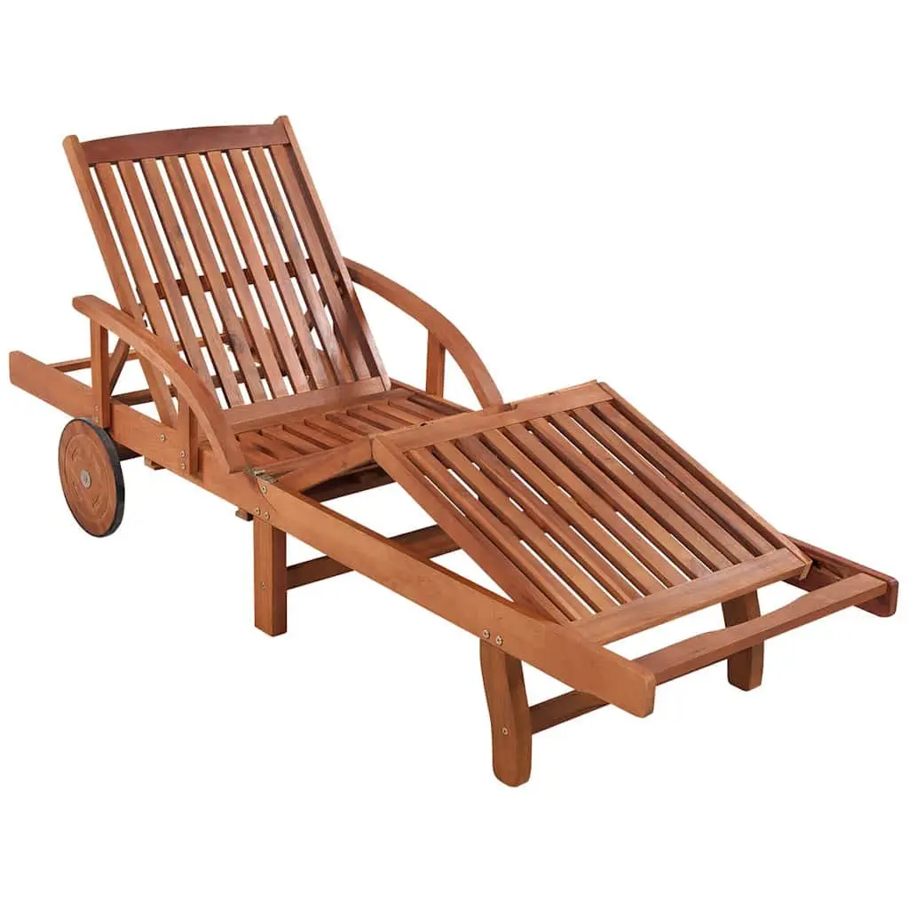 Sun Loungers Set 2 Pieces Solid Acacia Wood Adjustable Backrest Footrest Folding Table Brown Outdoor Garden Patio Furniture