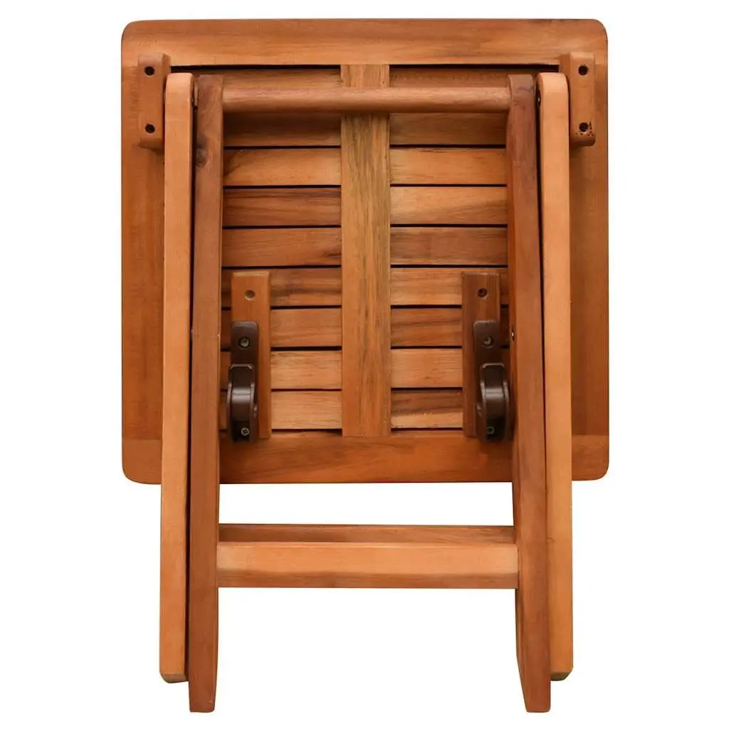Sun Loungers Set 2 Pieces Solid Acacia Wood Adjustable Backrest Footrest Folding Table Brown Outdoor Garden Patio Furniture