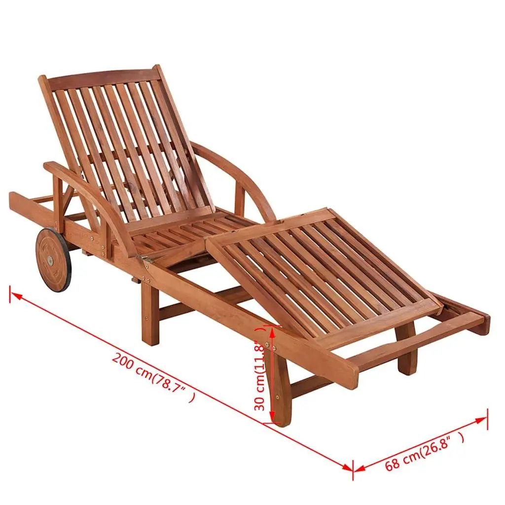 Sun Loungers Set 2 Pieces Solid Acacia Wood Adjustable Backrest Footrest Folding Table Brown Outdoor Garden Patio Furniture