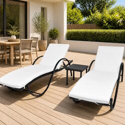 2-Piece Black Sun Lounger Set with Convenient Tea Table