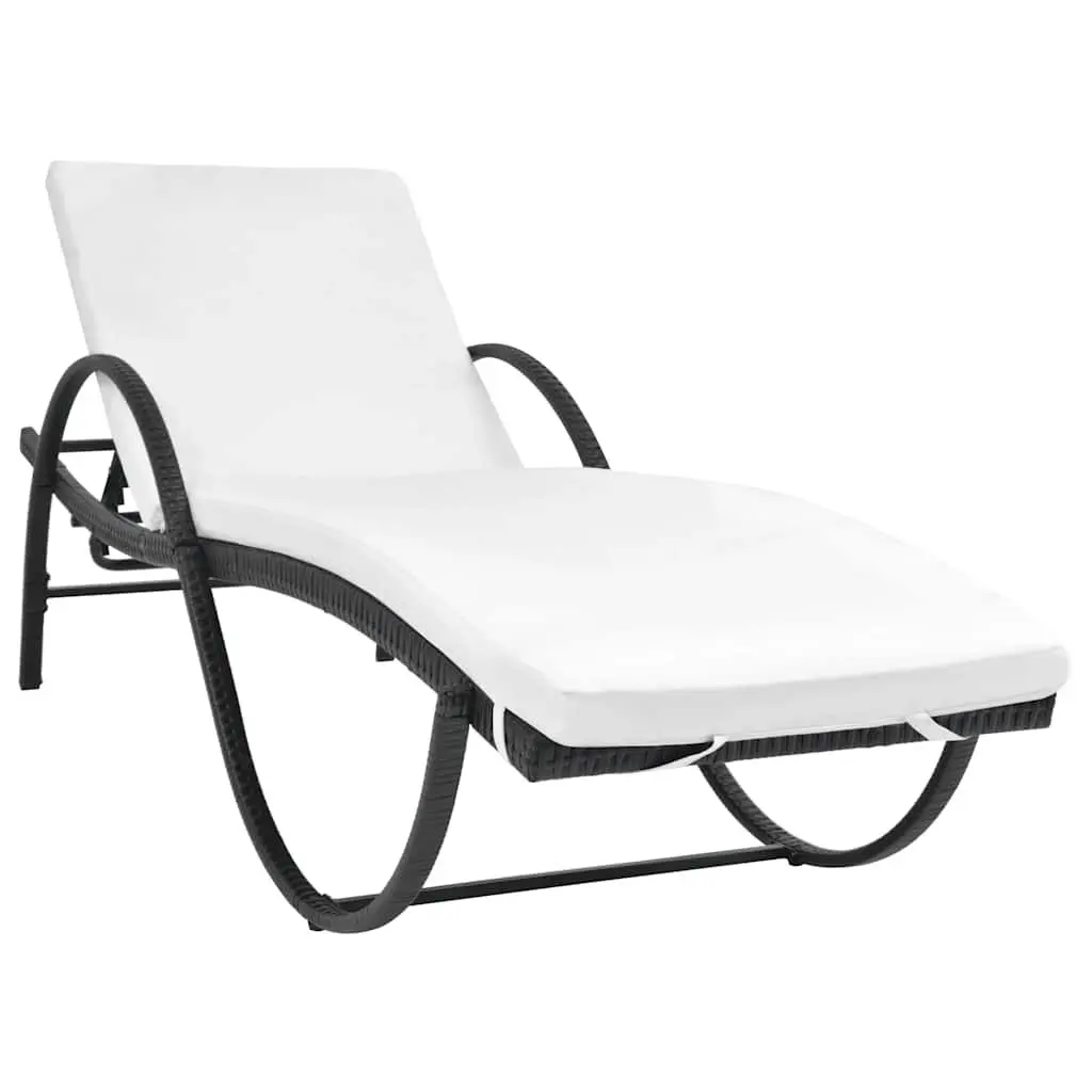 Sun Loungers Poly Rattan Black 2 Piece Outdoor Garden Beach Set