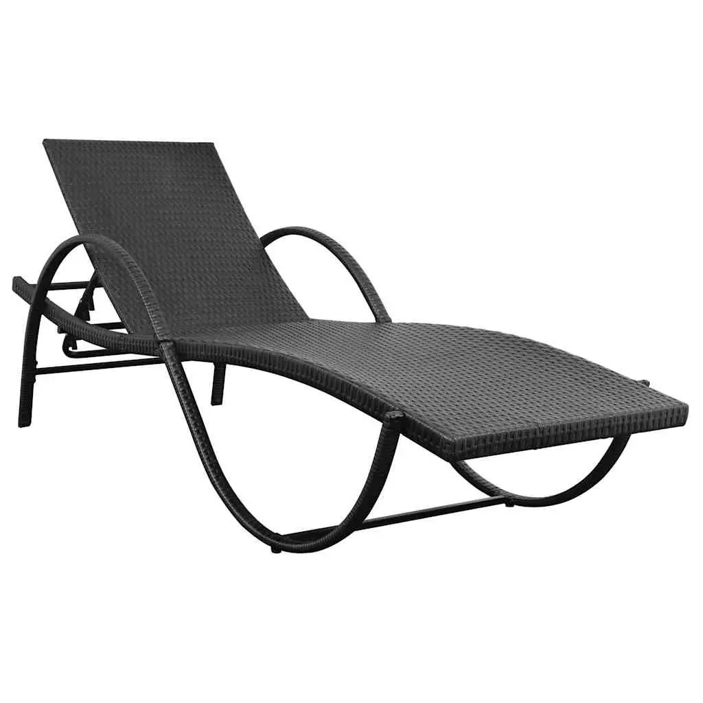 Sun Loungers Poly Rattan Black 2 Piece Outdoor Garden Beach Set