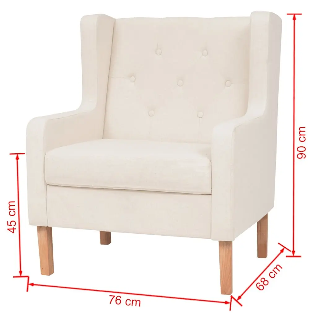 2-Piece Fabric Sofa Set with Armchair 3-Seater Lounge Cream White Living Room