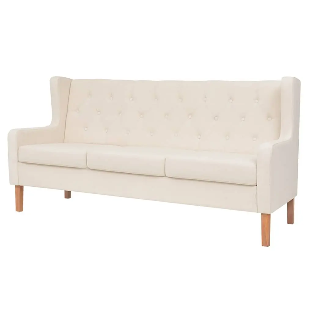 Fabric Sofa Set 3 Piece White Upholstered Foam Padded Armchair 2 Seater 3 Seater Solid Wood Frame