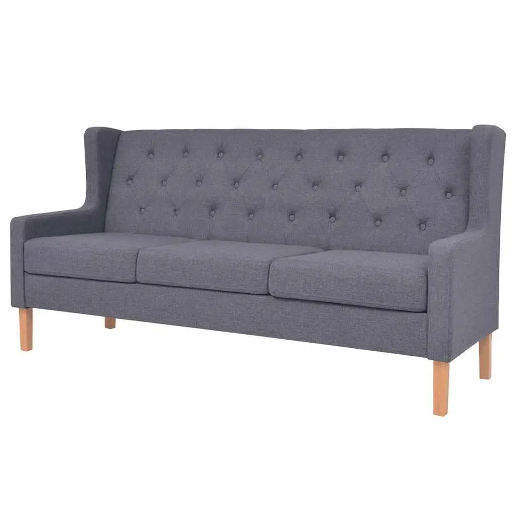 Sofa Set Wooden Frame Polyester Fabric 2 Pieces Grey Armchair 3-Seater