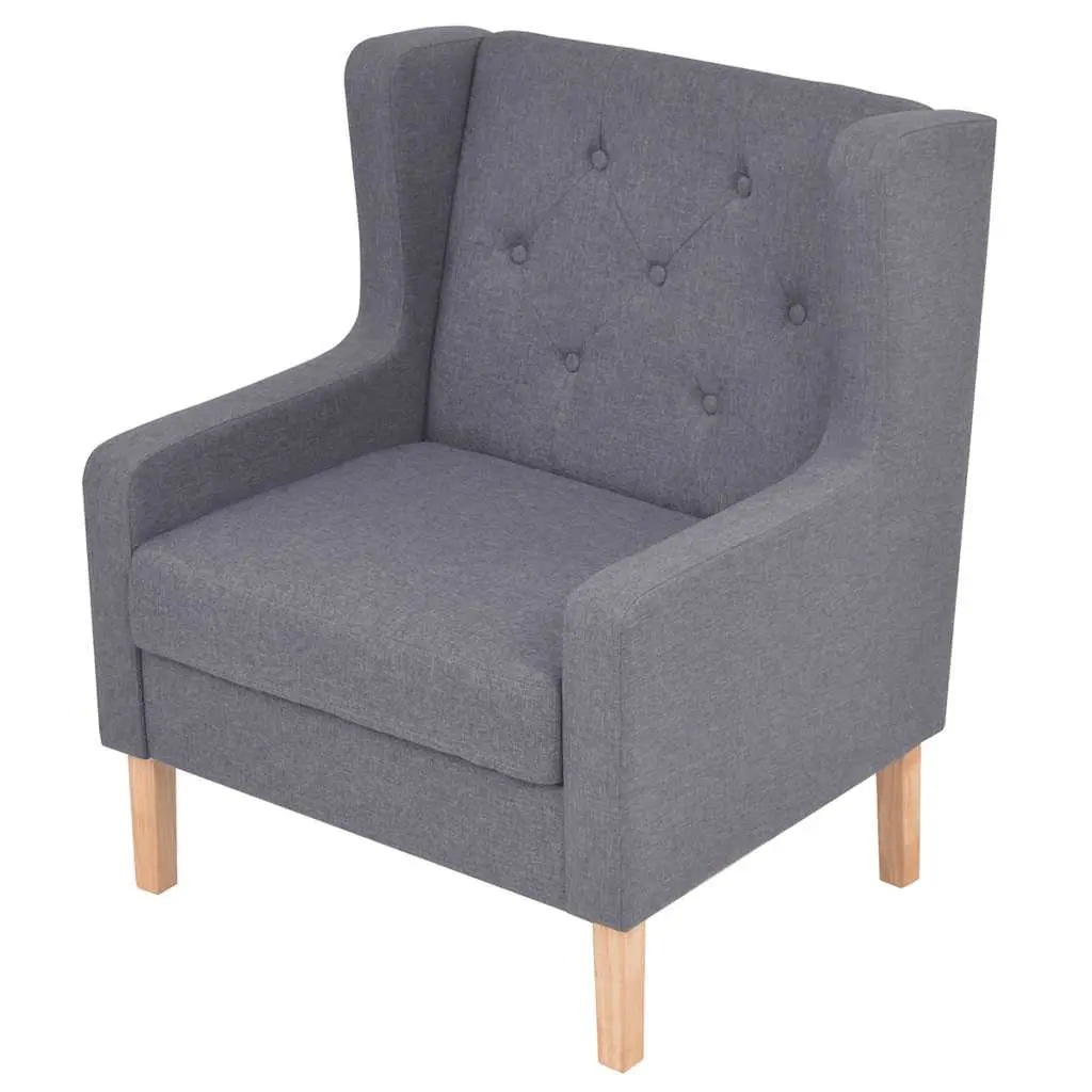 Sofa Set Wooden Frame Polyester Fabric 2 Pieces Grey Armchair 3-Seater