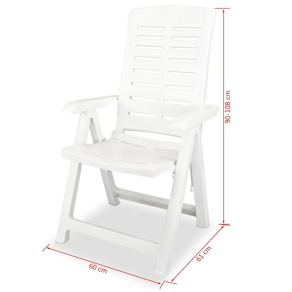 Reclining Garden Chairs Set Plastic White 6 Piece Outdoor Folding Patio Seating
