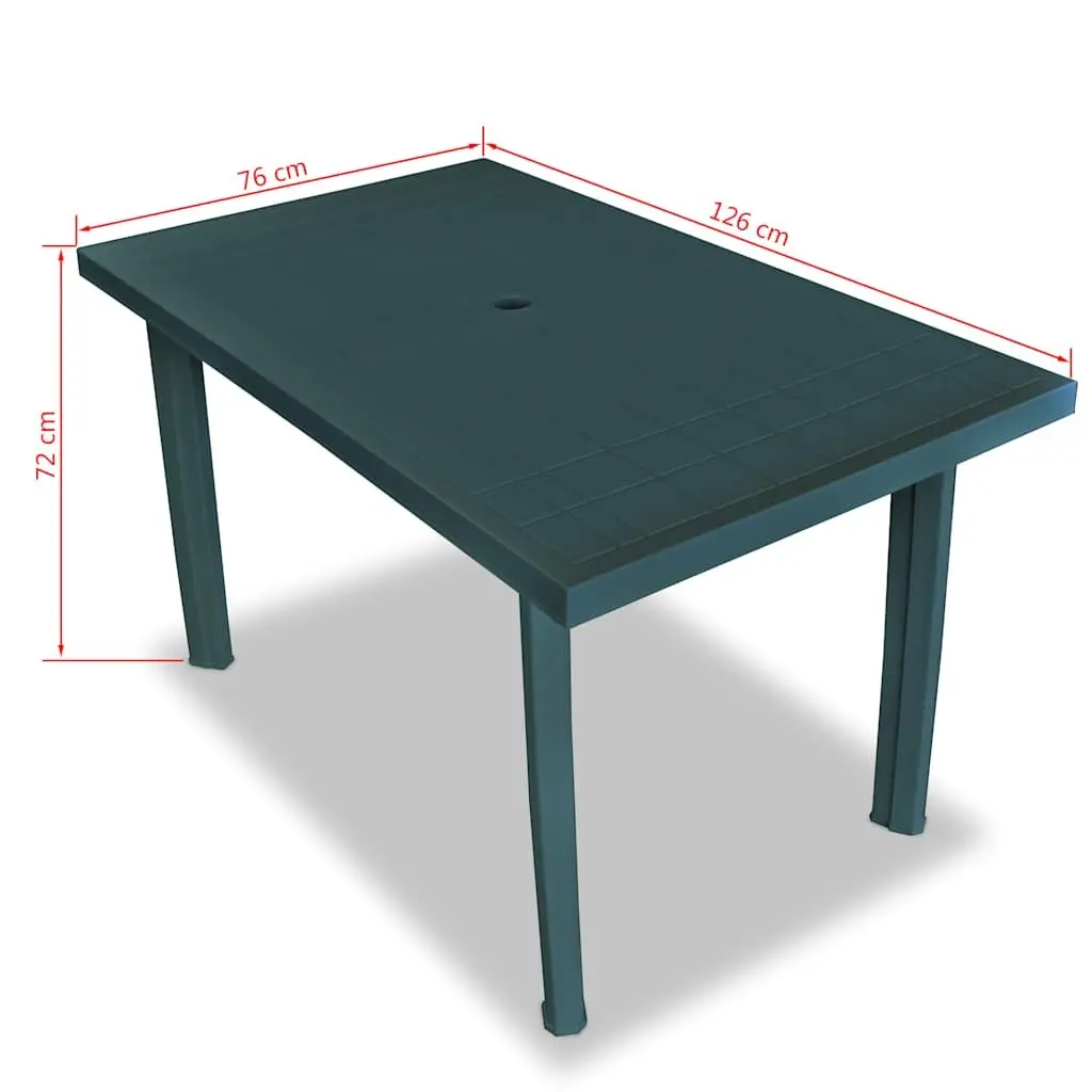 Outdoor Dining Set Plastic 7 Piece Green Folding Chairs Garden Table Umbrella Hole