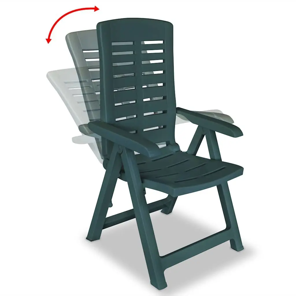 Outdoor Dining Set Plastic 7 Piece Green Folding Chairs Garden Table Umbrella Hole